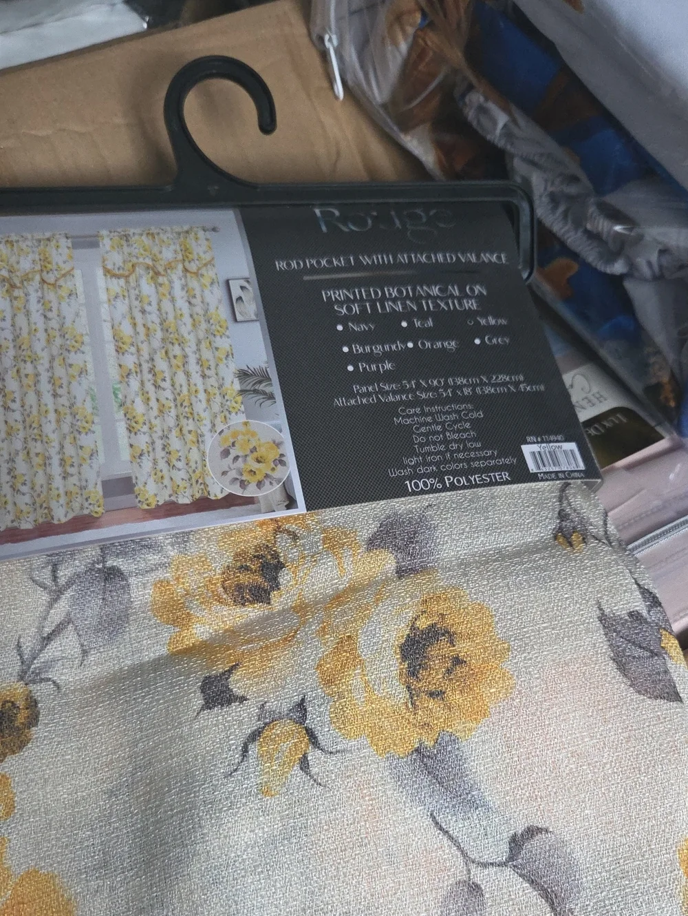 Rouge Helium Yellow Floral Curtain Panel with Gray Accents